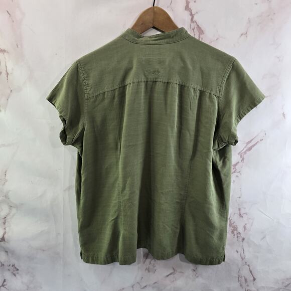 Columbia Shirt Womens XL Green Linen Button Vintage Camp Short Sleeve Mandarin - Picture 6 of 13